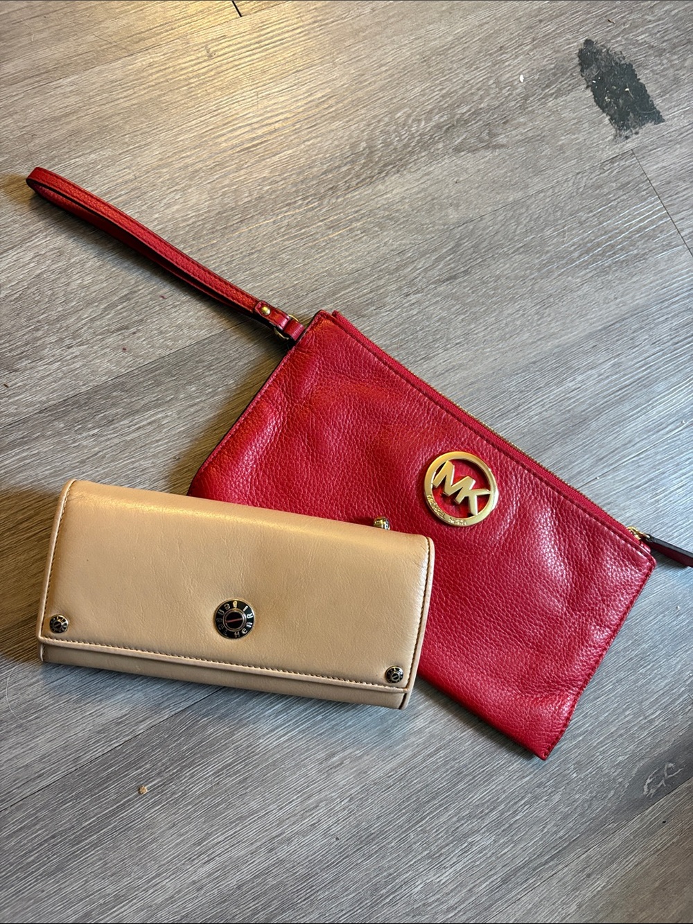 Henri Bendel gold wallet & Michael Kors Red pebbled large Leather Wristlet
